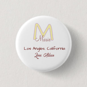 Badge Rond 2,50 Cm monogramme jaune rose nom amour ville marron tenda