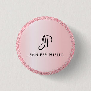Badge Rond 2,50 Cm Monogramme Modèle Rose Gold Parties scintillant Lo