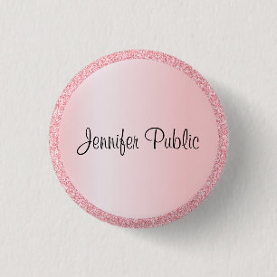 Badge Rond 2,50 Cm Monogramme Modèle tendance Rose or Parties scintil