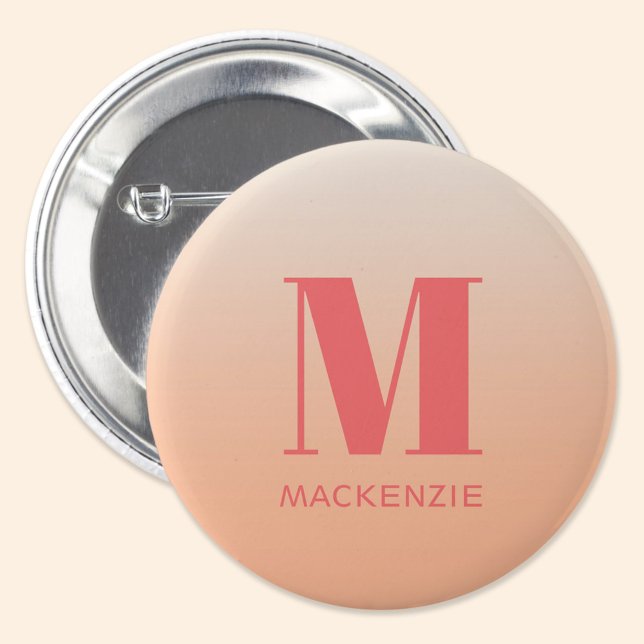 Badge Rond 2,50 Cm Monogramme moderne Nom initial Peach Gradient (Peach gradient monogram initial name personalized button)