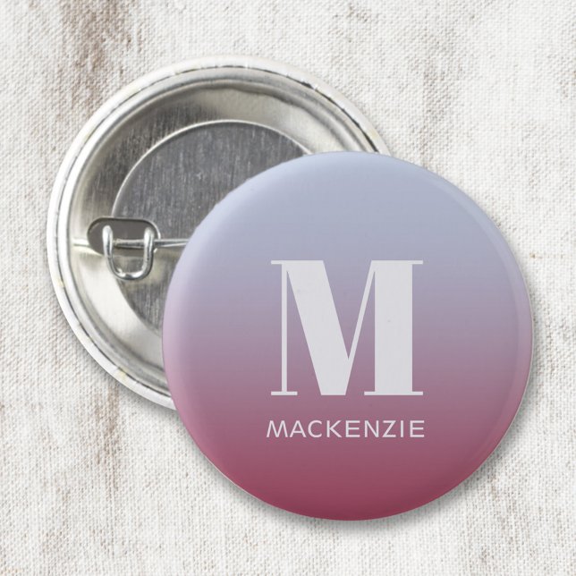 Badge Rond 2,50 Cm Monogramme moderne Nom initial Pink Blue Gradient (Modern monogram initial name personalized gradient button)