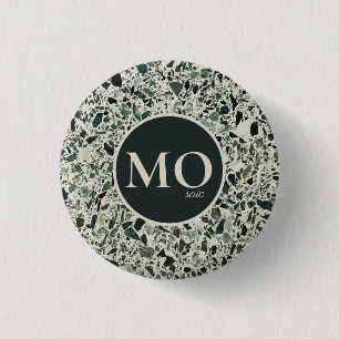 Badge Rond 2,50 Cm Monogramme Moderne Vert Terrazzo