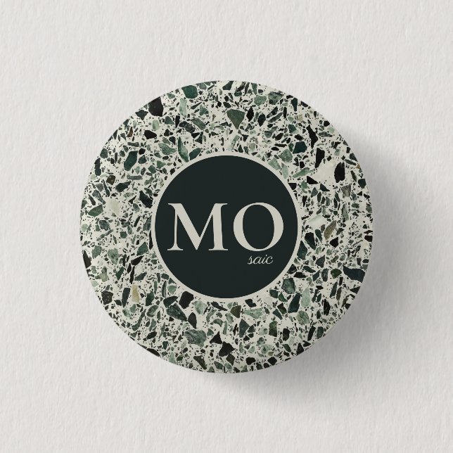 Badge Rond 2,50 Cm Monogramme Moderne Vert Terrazzo (Devant)