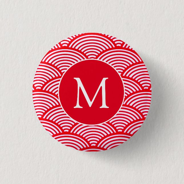 Badge Rond 2,50 Cm Monogramme Motif de pétoncle rouge et blanc (Devant)