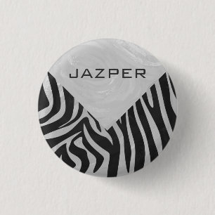 Badge Rond 2,50 Cm Monogramme noir et gris clair Zebra