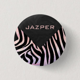 Badge Rond 2,50 Cm Monogramme noir et rose Zebra