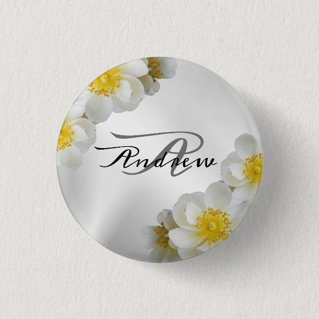 Badge Rond 2,50 Cm Monogramme Nom de la fête de mariage Cadeau Floral (Devant)