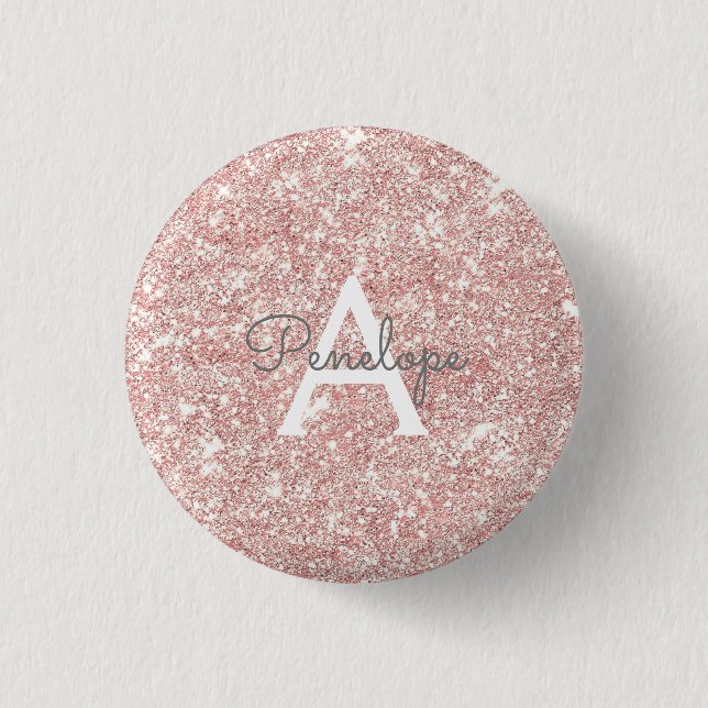 Badge Rond 2,50 Cm Monogramme Parties scintillant rose fille (Devant)