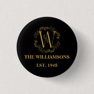 Badge Rond 2,50 Cm Monogramme personnalisé Famille Noir & Or Initiale