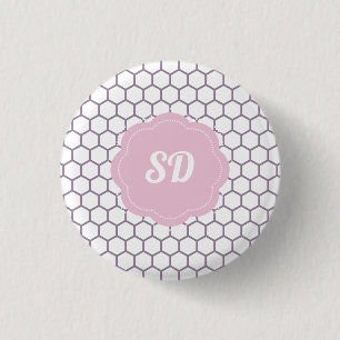Badge Rond 2,50 Cm Monogramme personnalisé nid d'abeille rose clair