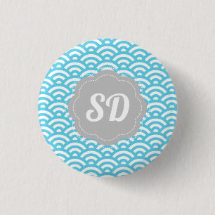 Badge Rond 2,50 Cm Monogramme personnalisé Vague bleu clair