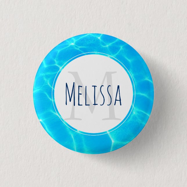 Badge Rond 2,50 Cm Monogramme photo de la piscine bleu clair (Devant)