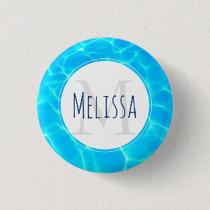 Badge Rond 2,50 Cm Monogramme photo de la piscine bleu clair