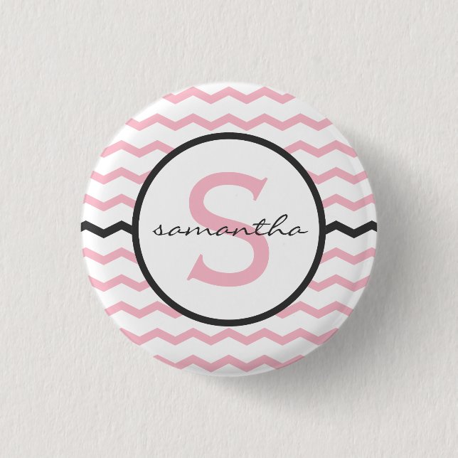 Badge Rond 2,50 Cm Monogramme rose de Chevron (Devant)