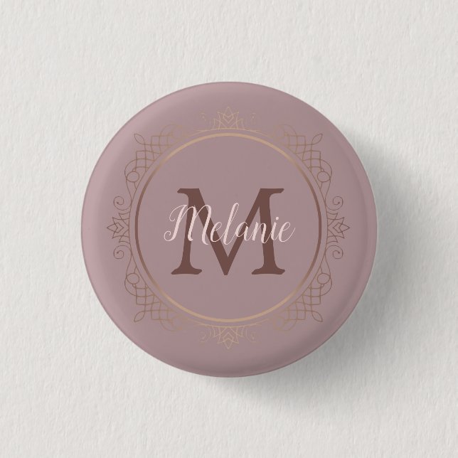 Badge Rond 2,50 Cm Monogramme Rose Gold Modèle Élégant moderne (Devant)