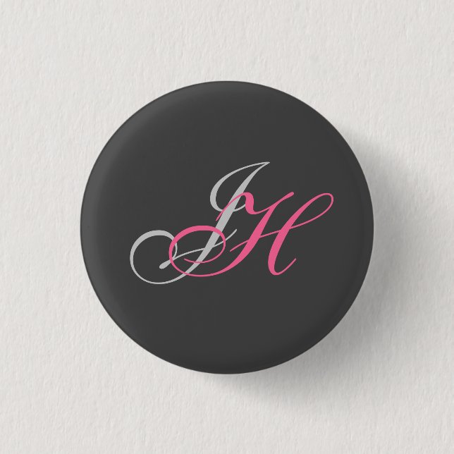 Badge Rond 2,50 Cm Monogramme rose gris noir Simple (Devant)
