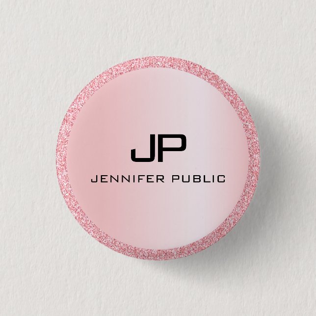 Badge Rond 2,50 Cm Monogramme Rose Parties scintillant or Look Modèle (Devant)