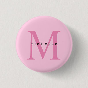 Badge Rond 2,50 Cm Monogramme Rose Votre Nom Cadeau Spécial Bien-Aimé