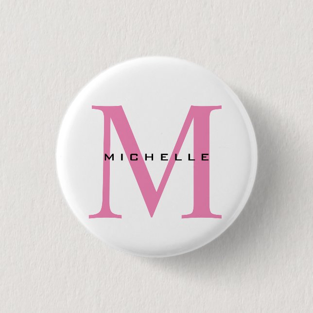 Badge Rond 2,50 Cm Monogramme Rose Votre Nom Cadeau Spécial Bien-Aimé (Devant)