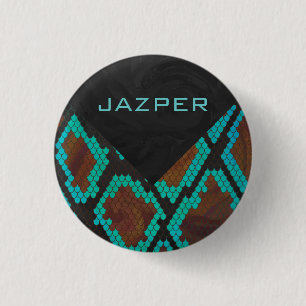 Badge Rond 2,50 Cm Monogramme serpent impression Brown et Turquoise