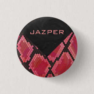 Badge Rond 2,50 Cm Monogramme serpent noir et rouge imprimé