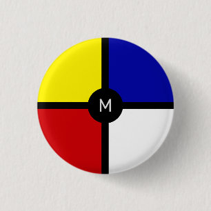 Badge Rond 2,50 Cm Monogramme sur l'art inspiré de Mondrian élégant