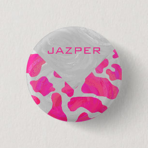 Badge Rond 2,50 Cm Monogramme Vache rose et blanc chaud