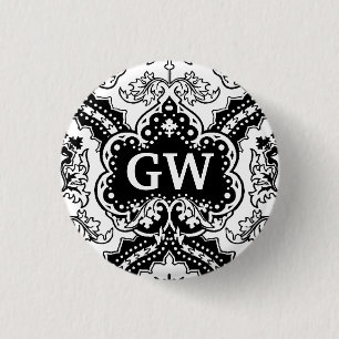Badge Rond 2,50 Cm Monogramme victorien vintage de damassé