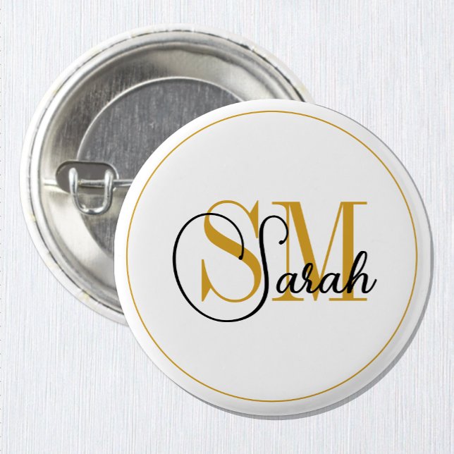 Badge Rond 2,50 Cm Monogrammed Name & Elegant Signature (Créateur téléchargé)