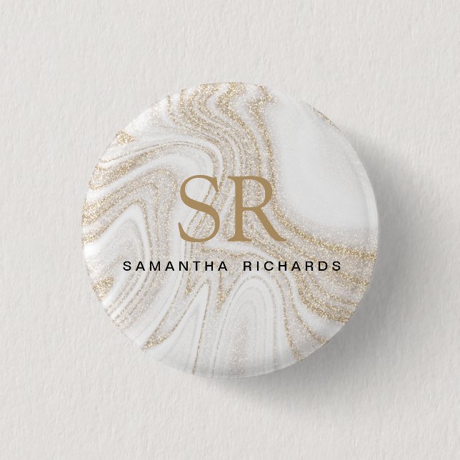 Badge Rond 2,50 Cm Monographie de parties scintillant d'or en marbre  (Devant)