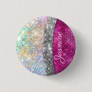 Badge Rond 2,50 Cm Monographie de parties scintillant en argent rose