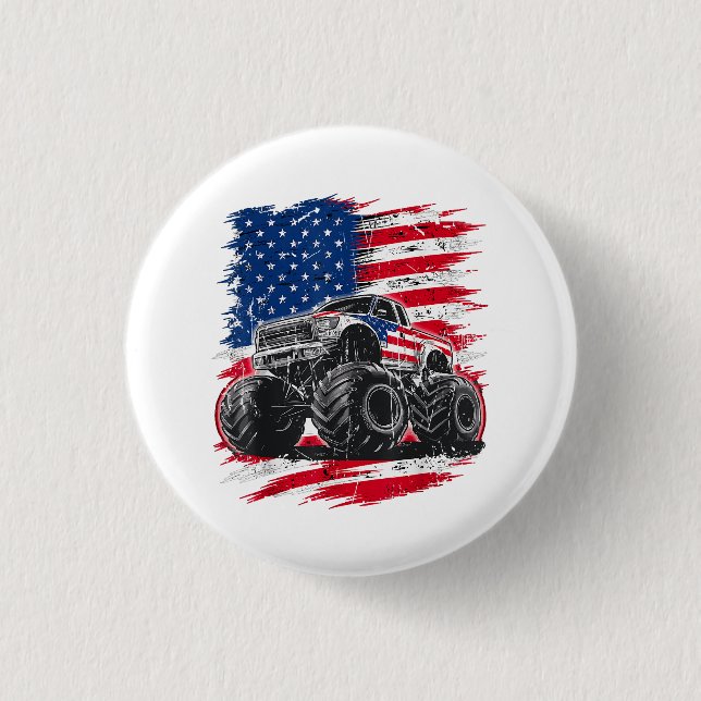 Badge Rond 2,50 Cm Monster Truck USA Drapeau américain (Devant)