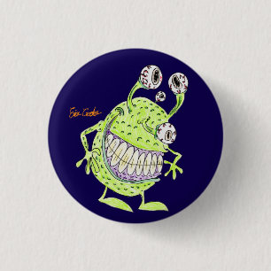 Badge Rond 2,50 Cm monstre alien vert à 4 yeux
