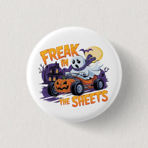 BADGE ROND 2,50 CM MONSTRE D'HALLOWEEN DANS LE DRAP DE LIT