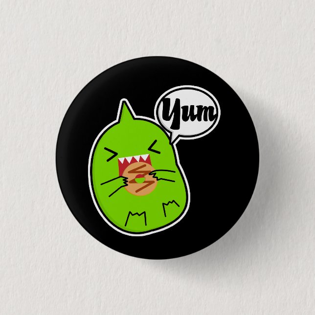 Badge Rond 2,50 Cm Monstre vert avec le bouton de biscuit (Devant)