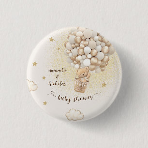 Badge Rond 2,50 Cm Montgolfière Ours en Peluche Or Beige