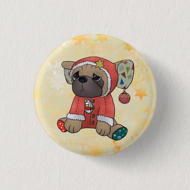Badge Rond 2,50 Cm Mops de Noël (Devant)