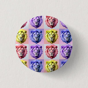 Badge Rond 2,50 Cm Motif à carreaux tête de lion couleur pastel doux