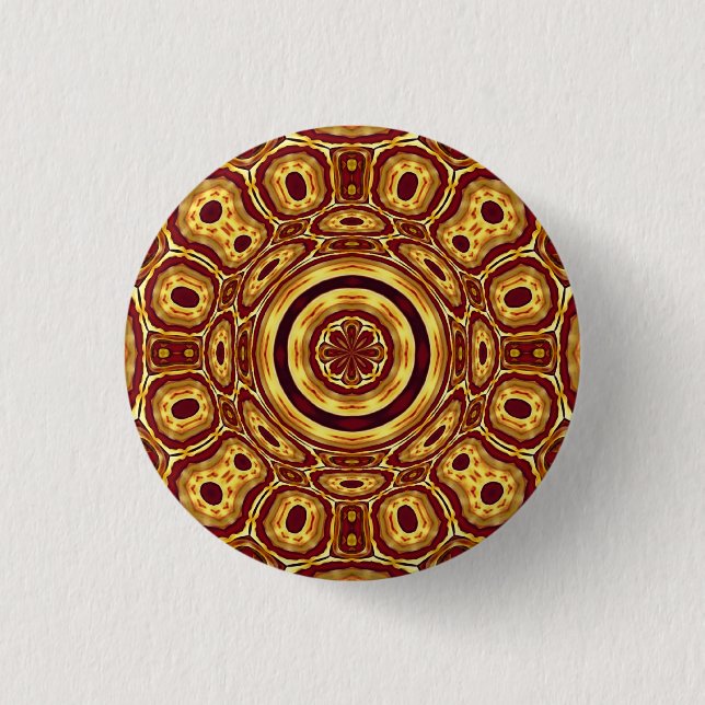 Badge Rond 2,50 Cm Motif Abstrait Rouge Or Bohème Marocain (Devant)