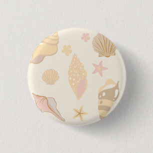 Badge Rond 2,50 Cm Motif Coquilles Beige