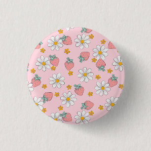 Badge Rond 2,50 Cm Motif Daisy Fraise d'Été