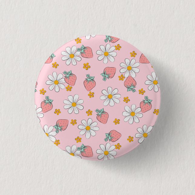 Badge Rond 2,50 Cm Motif Daisy Fraise d'Été  (Devant)
