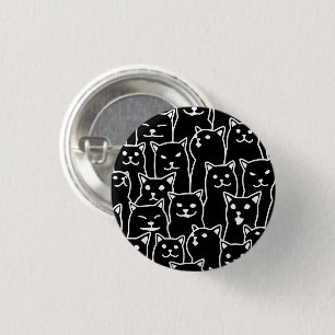 Badge Rond 2,50 Cm Motif d'art linéaire de chat noir et blanc minimal