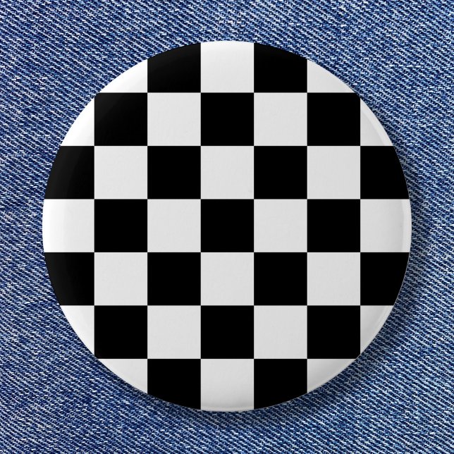 Badge Rond 2,50 Cm Motif de chèque simple noir et blanc (Black and White Simple Check Pattern Pinback Button)