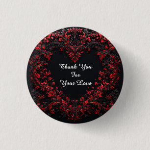 Badge Rond 2,50 Cm Motif de cœur floral rouge avec des fleurs épanoui
