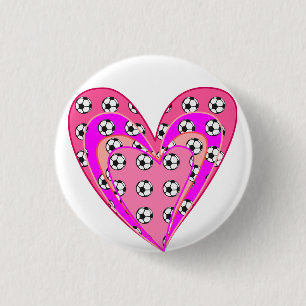 Badge Rond 2,50 Cm Motif de coeurs roses et de ballons de football