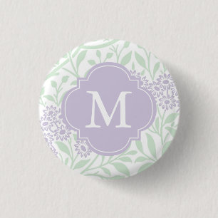 Badge Rond 2,50 Cm Motif de Damas florales de la Lavande verte monogr