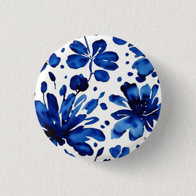 Badge Rond 2,50 Cm Motif de fleurs bleu marine (Devant)