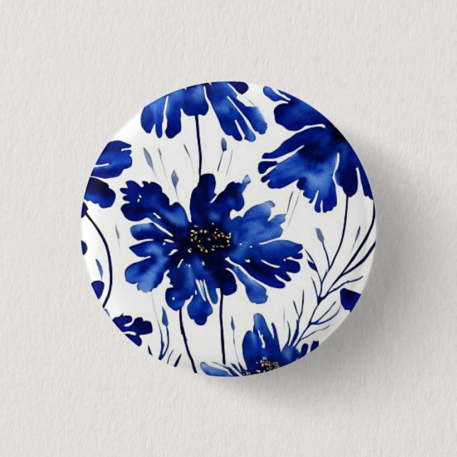 Badge Rond 2,50 Cm Motif de fleurs bleu marine (Devant)