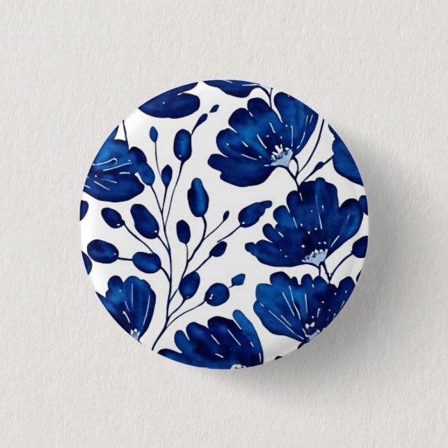 Badge Rond 2,50 Cm Motif de fleurs bleu marine (Devant)